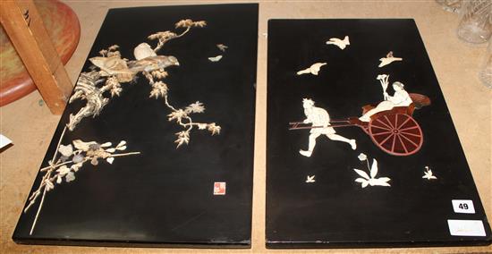 Pair of Japanese ivory mounted panels